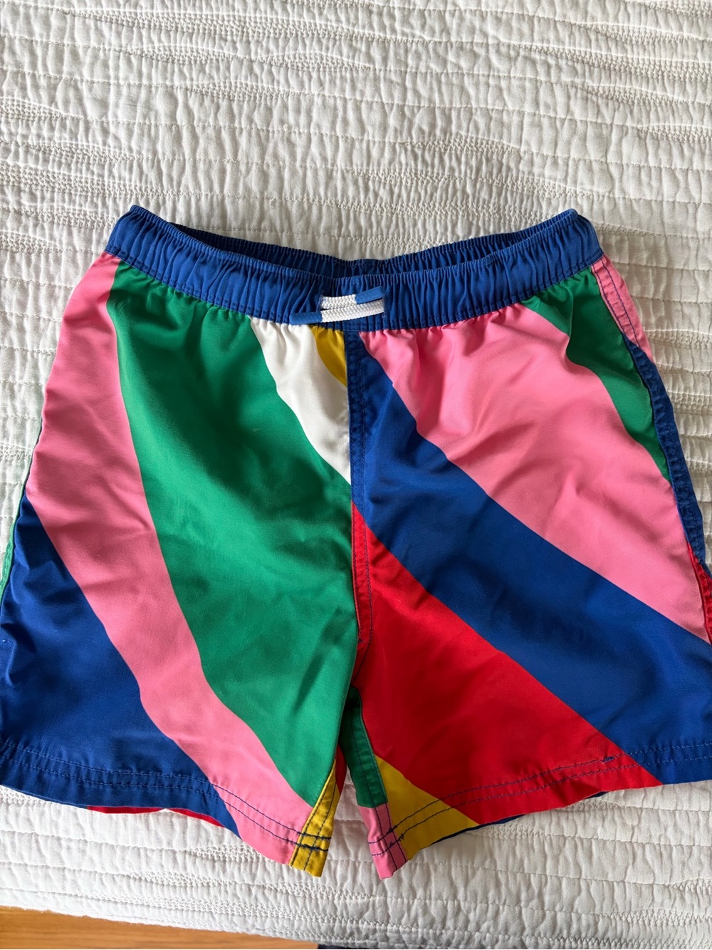 Mini Boden Colorblock Kid’s Swim Trunks - Multicolor Retro Stripe